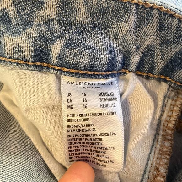 American Eagle Women Skinny Jeans size 16R US Blue Mid Rise Stretch Frayed - Picture 9 of 12
